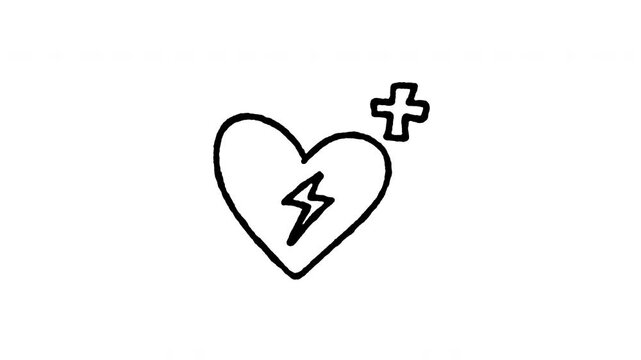 4K animated AED defibrillator emergency point doodle icon with boiling line movement. Frame by frame line art on black and green screen backgrounds for heart resuscitation, CPR first aid station.