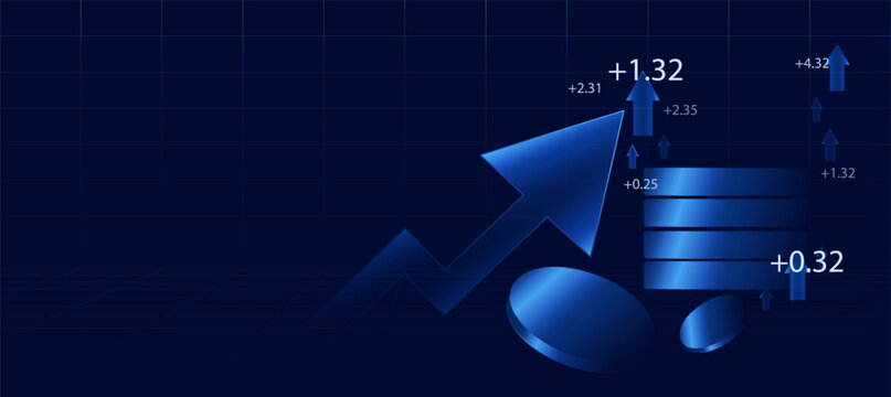 Blue financial arrow background with stock market growth data
