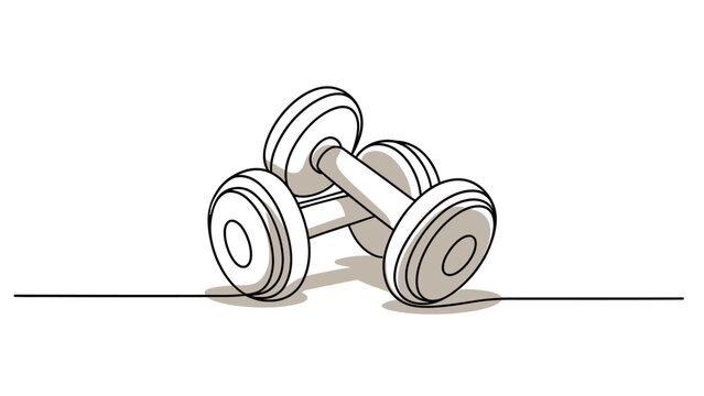 Continuous single line drawing of two fitness dumbbells used for weightlifting and bodybuilding exercise isolated on a white background Vector, illustration