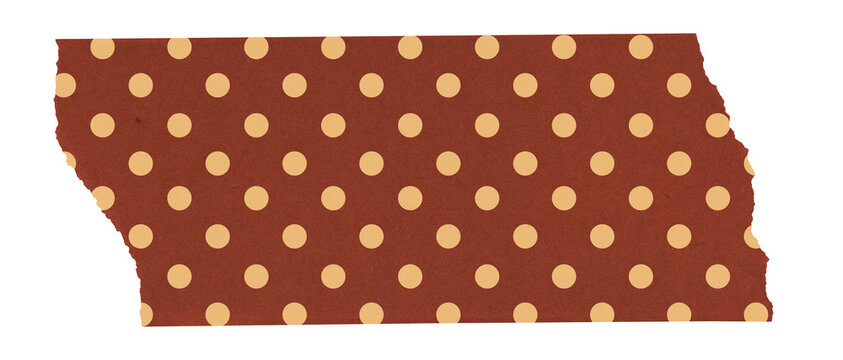 Vintage Red Polka Dot Washi Tape Isolated on Transparent Background. Autumn cottagecore sticker with yellow dots for scrapbook, journaling and collage