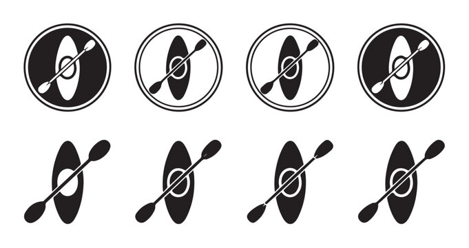 Top view kayak and paddle icons set for navigation and water sports activity indicators.