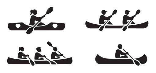 Vector set of various black canoe activity icons for water sports leisure and recreation. © Tanvir