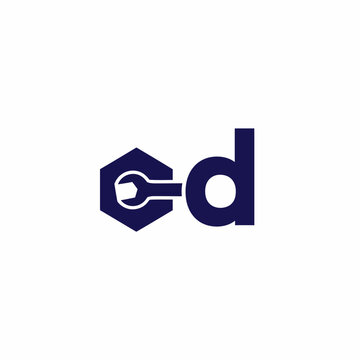 Minimalist CD letter logo design with wrench and hexagon nut icon for mechanical repair service.