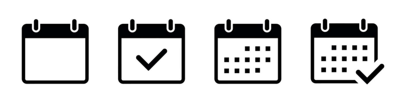 Calendar Icons With Check Mark And Grid Flat Silhouette Style