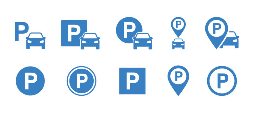 Parking Icons With Cars And Letter P Flat Two Tone Pictograms