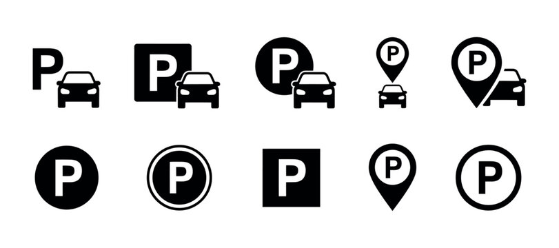 Parking Pictograms With Vehicles And Letter P Flat Icon Set