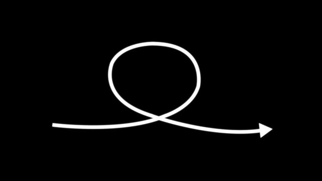 Hand-drawn animated arrow loop with circular motion path on black background, for motion animation