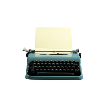 Blue vintage typewriter isolated PNG on transparent background, retro writing machine for classic office and creative projects