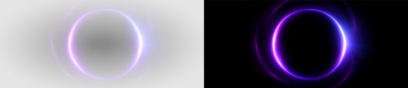 Purple circular lens flare png overlay with luminous halo, on transparent background