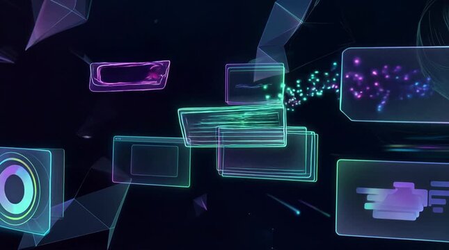 Futuristic digital interface neon abstract wave glowing line technology virtual screen with modern data visualization, dashboard, hologram, network connection, innovation, science analysis