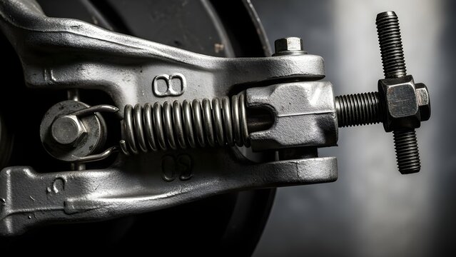 Close-up of a metallic motorcycle suspension spring mechanism.