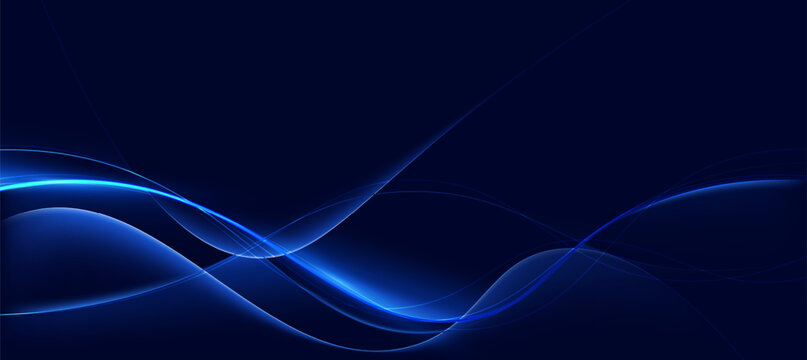 Abstract Blue Neon Glowing Curved Lines on Dark Background