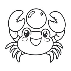 Obraz premium Cute cartoon crab character with smiling face and two claws raised