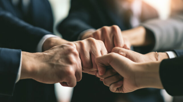 Business team fist teamwork unity collaboration partnership Business team fist bump gesture, teamwork unity collaboration