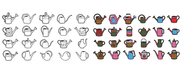 Colorful Watering Cans Clipart Bundle, Flat Vector Garden Watering Can Collection Isolated on White Background © MstMoreom