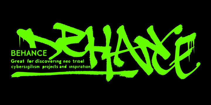 Neon green behance lettering with dripping paint black background
