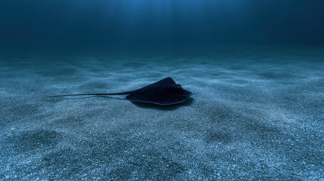 Stingray swimming on sandy ocean floor