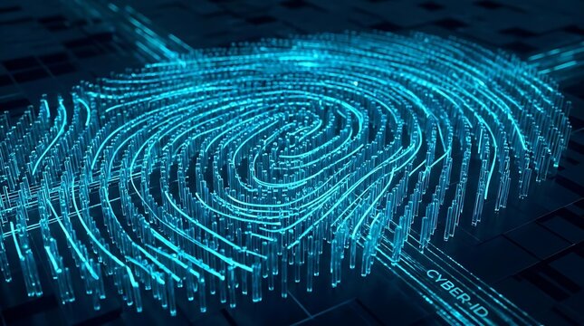 Blue glowing biometric fingerprint pattern