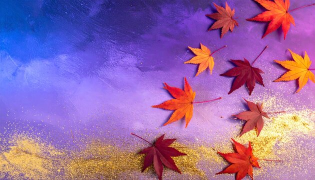 Autumn Leaves Colorful Glittered Background