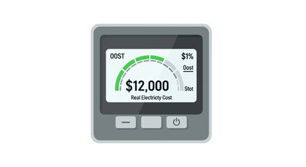 Fototapeta premium Smart Energy Meter Displaying Real Electricity Cost with High Dollar Amount and Efficiency Gauge - Digital Home Utility Monitoring Illustration