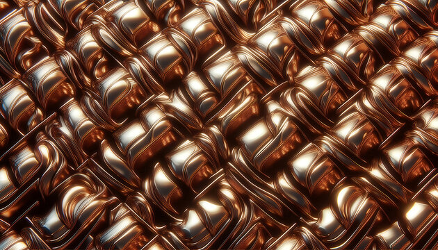 Abstract metallic copper background with repeating wave pattern