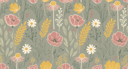 Beautiful Scandinavian style vintage floral pattern design © Lola