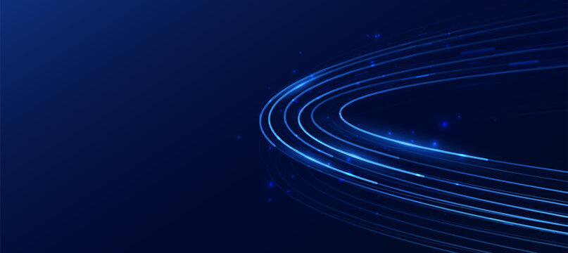 Abstract Blue Digital Fiber Optic Light Trails Network Vector Banner