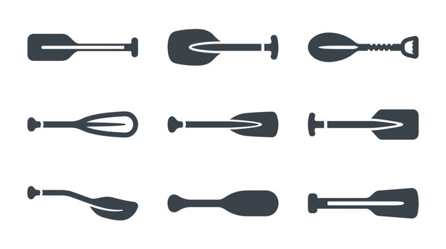 Boat oars and water sport paddle icons.
