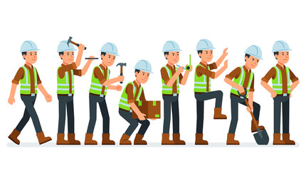 Fototapeta premium Construction Workers Character Sprite Sheet for Animation Design