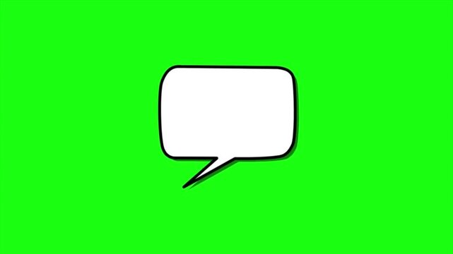 Animated comic speech bubble, blank white dialogue cloud, talk box symbol, presentation mockup element, isolated on bright green screen background, chroma key stock video.