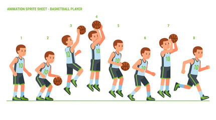 Fototapeta premium Basketball Player Animation Sprite Sheet for Motion Game Character