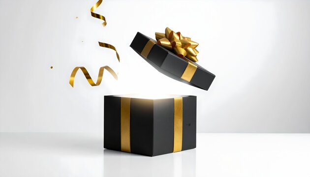 Elegant Black Gift Box with Gold Ribbon and Surprising Charm