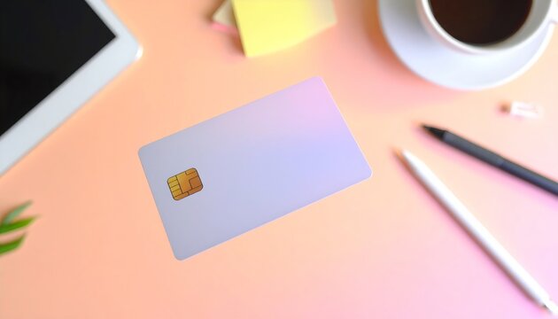 Pastel Workspace with Card and Coffee Soft Lighting
