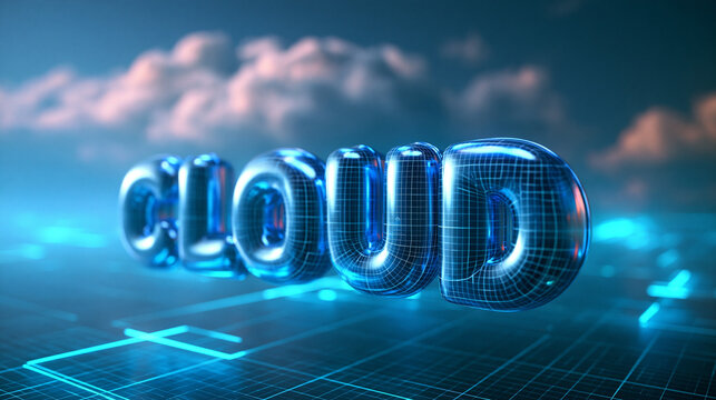 Cloud Computing Concept with 3D Text on Digital Network Background