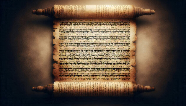 Ancient Torah scroll with Hebrew text written on parchment