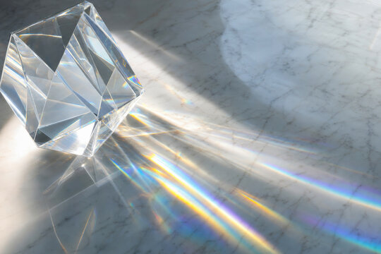 Crystal Prism Rainbow Caustics on White Stone Luxury Abstract Light Background
