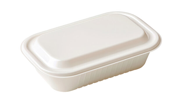 Empty white food container with lid isolated on transparent background PNG element