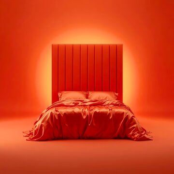 Red room with a bed and glowing headboard