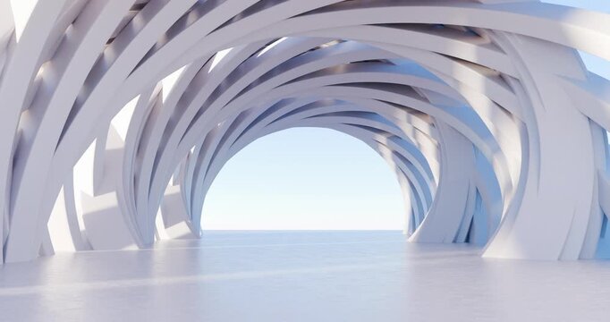 3D Render of Abstract White Parametric Ring Arch Expanding