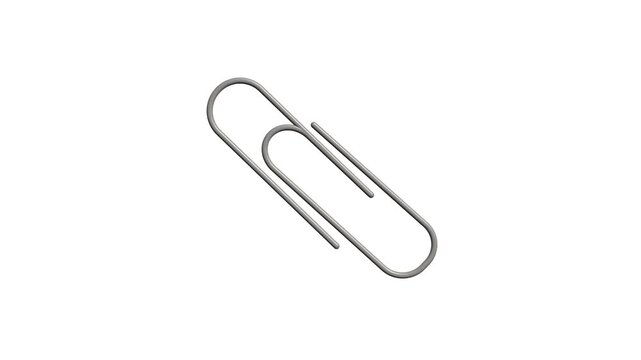 Minimalist silver paperclip animation on white background, for office and, business concepts stationery
