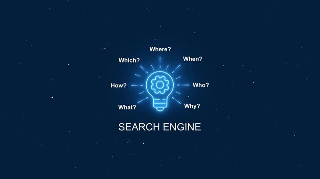 Search engine optimization concept with glowing light bulb and gear animation digital marketing innovation