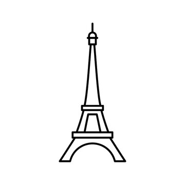 A simple black line of the eiffel tower, isolated on a white background, paris france landmark