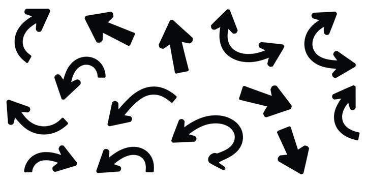 Curved arrow icon with directional arrow symbols, bent, looping, turning, and circular navigation elements for interface 