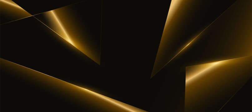Abstract Luxury Golden Geometric Polygon Background with Glowing Light Effects