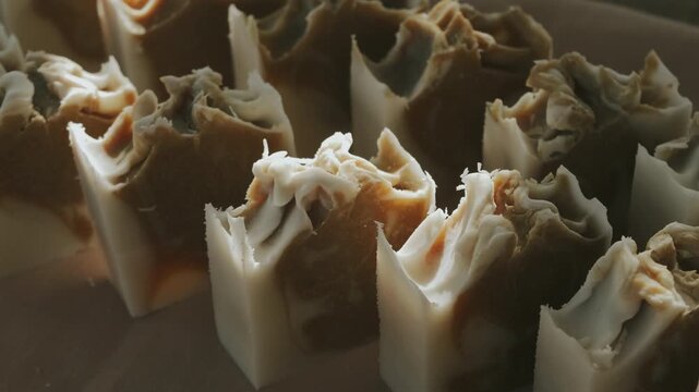 neutral top-down arrangement handmade eco natural soap.