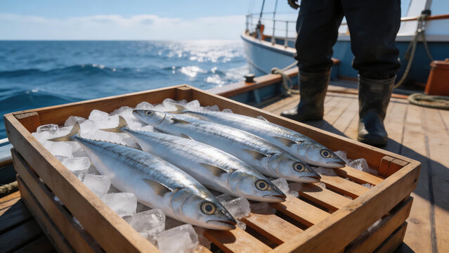 Fresh fish on ice aboard a boat