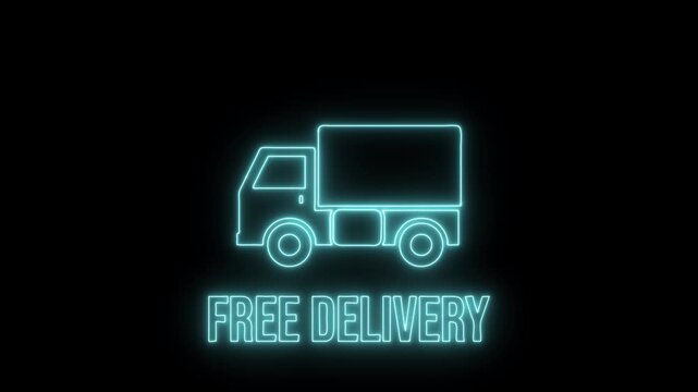 Free delivery service icon animated 4K video isolated on black background. Free shipping. 24 hour and fast delivery. 4K Video motion graphic animation	