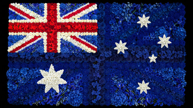 Ultra Realistic Australia Flag Made Entirely from Thousands of Fresh Roses, Luxury Floral National Flag Background, High Detail