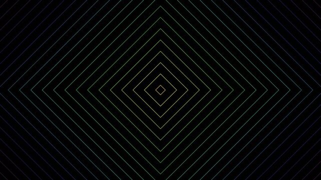 Abstract geometric diamond prism pattern with colorful lines sweeping across a dark background