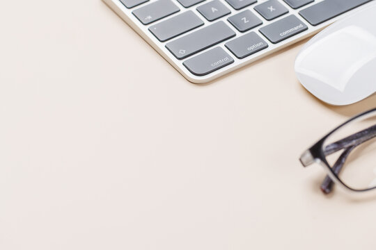 Office supplies on beige desk